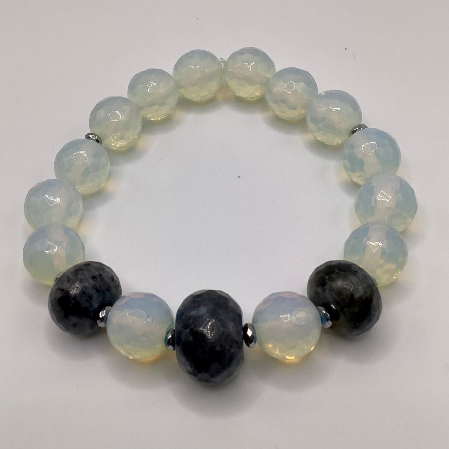 Labradorite, Moonstone 12mm dark silver hematite