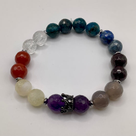 Chakra 10mm gunmetal crown and dark silver hematite