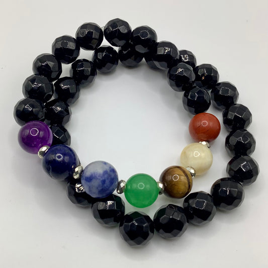 Chakra and Onyx 10mm dark silver hematite 2pc stack