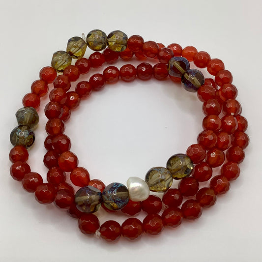 Topaz and Carnelian 6-8mm, 3 bracelet stack