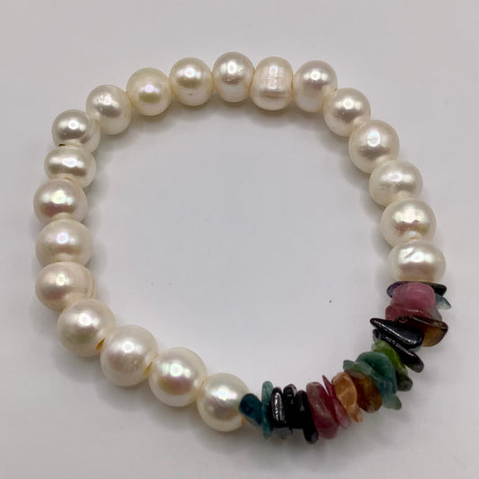 Salt Water Pearls, Tourmaline chips 8-9mm