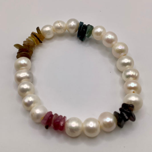 Salt Water Pearls, Tourmaline chips 8-9mm