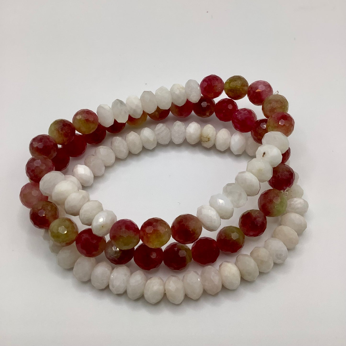 Opal, Watermelon Tourmaline 8mm 3 bracelet stack