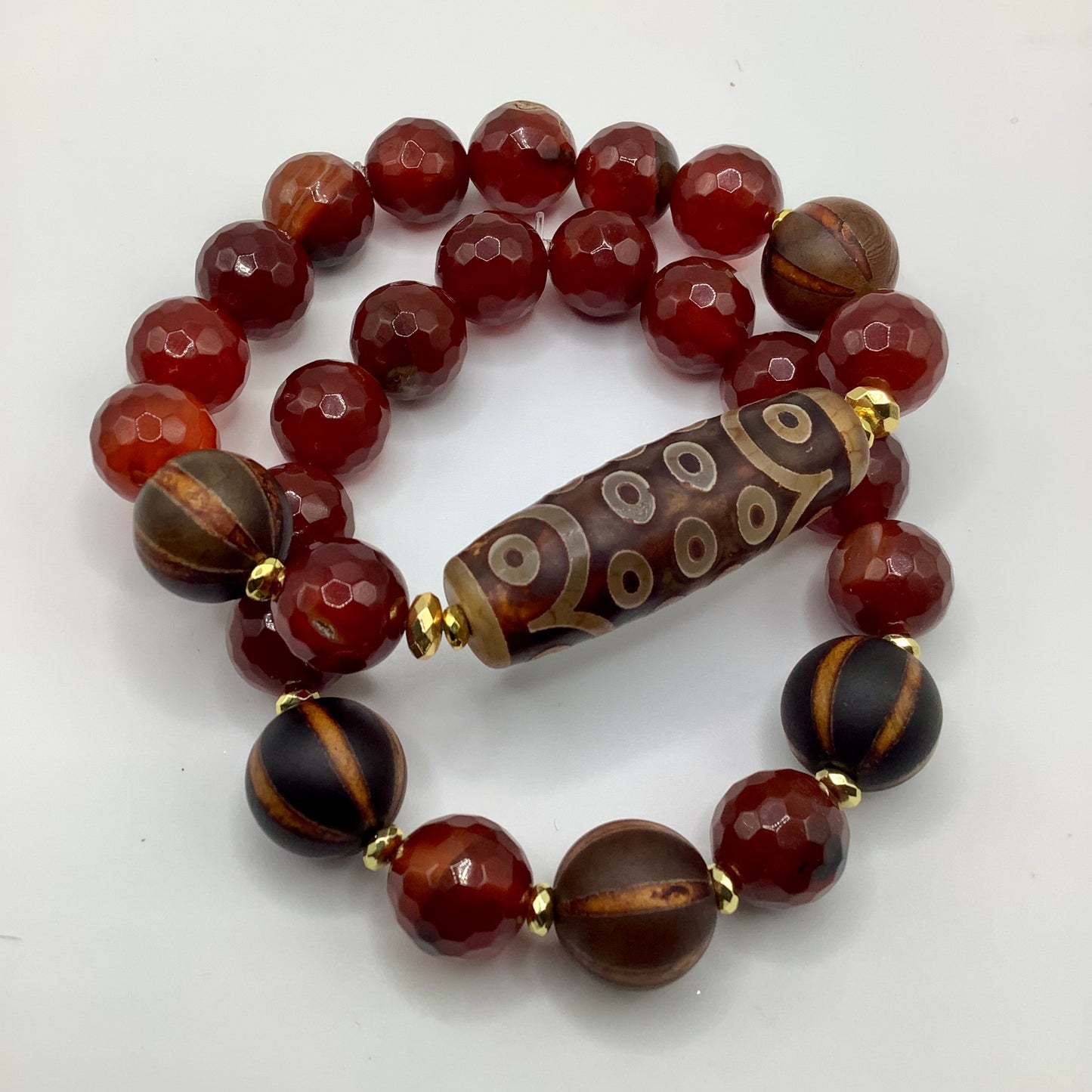 Tibetan Agate and Carnelian 12mm gold hematite