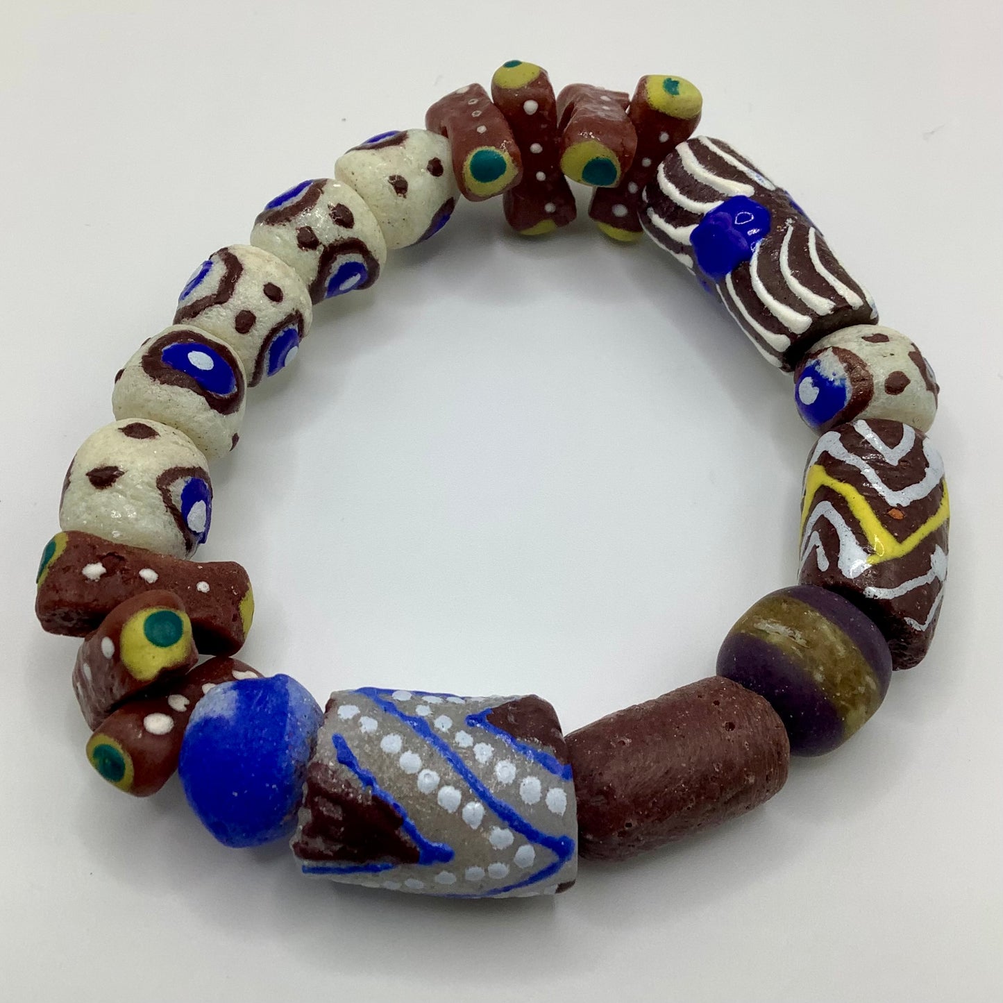 African Krobo Bead, Recycled Glass, Agate and Brass 12-14mm