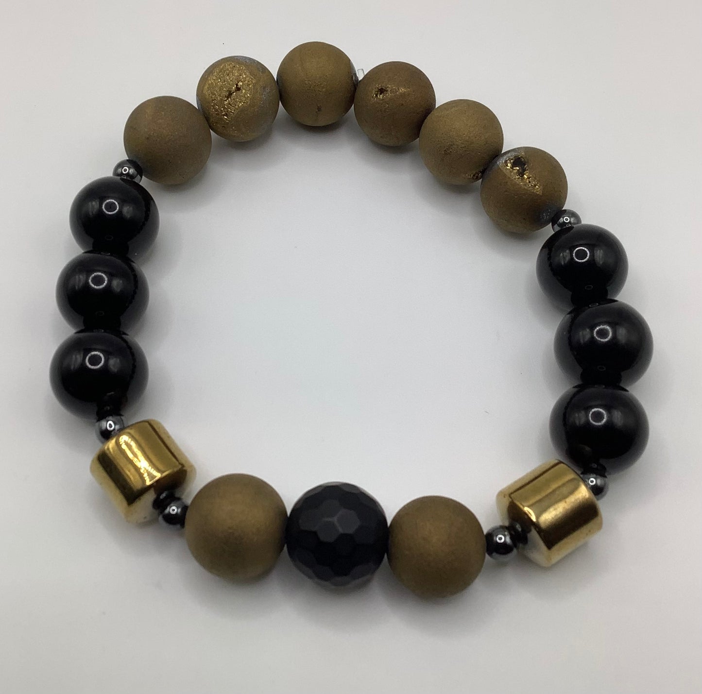 Agate, Pyrite and Gold Hematite 12mm Alpha