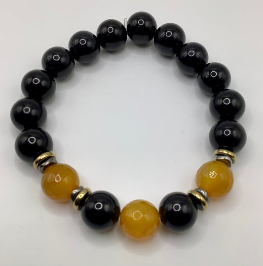 Agate and Gold Hematite 12mm Alpha