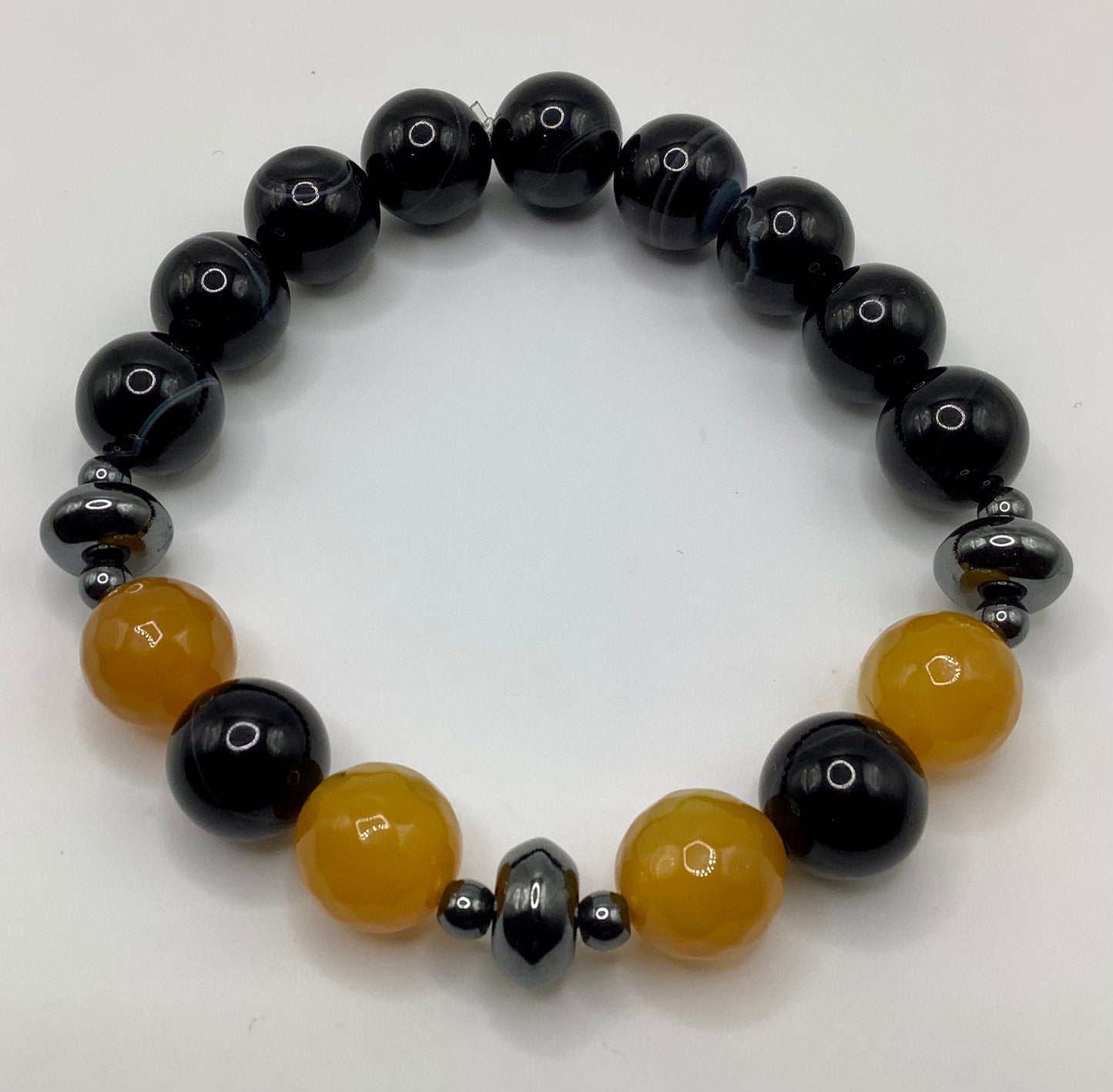 Agate and gunmetal Hematite 12mm Alpha