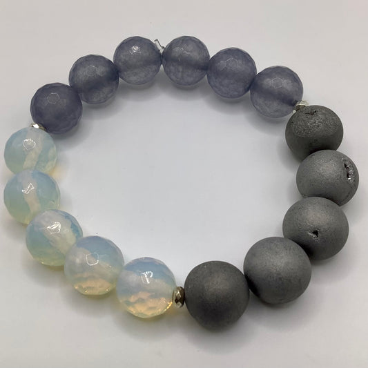 Agate, Moonstone,Druzy, silver hematite 12mm