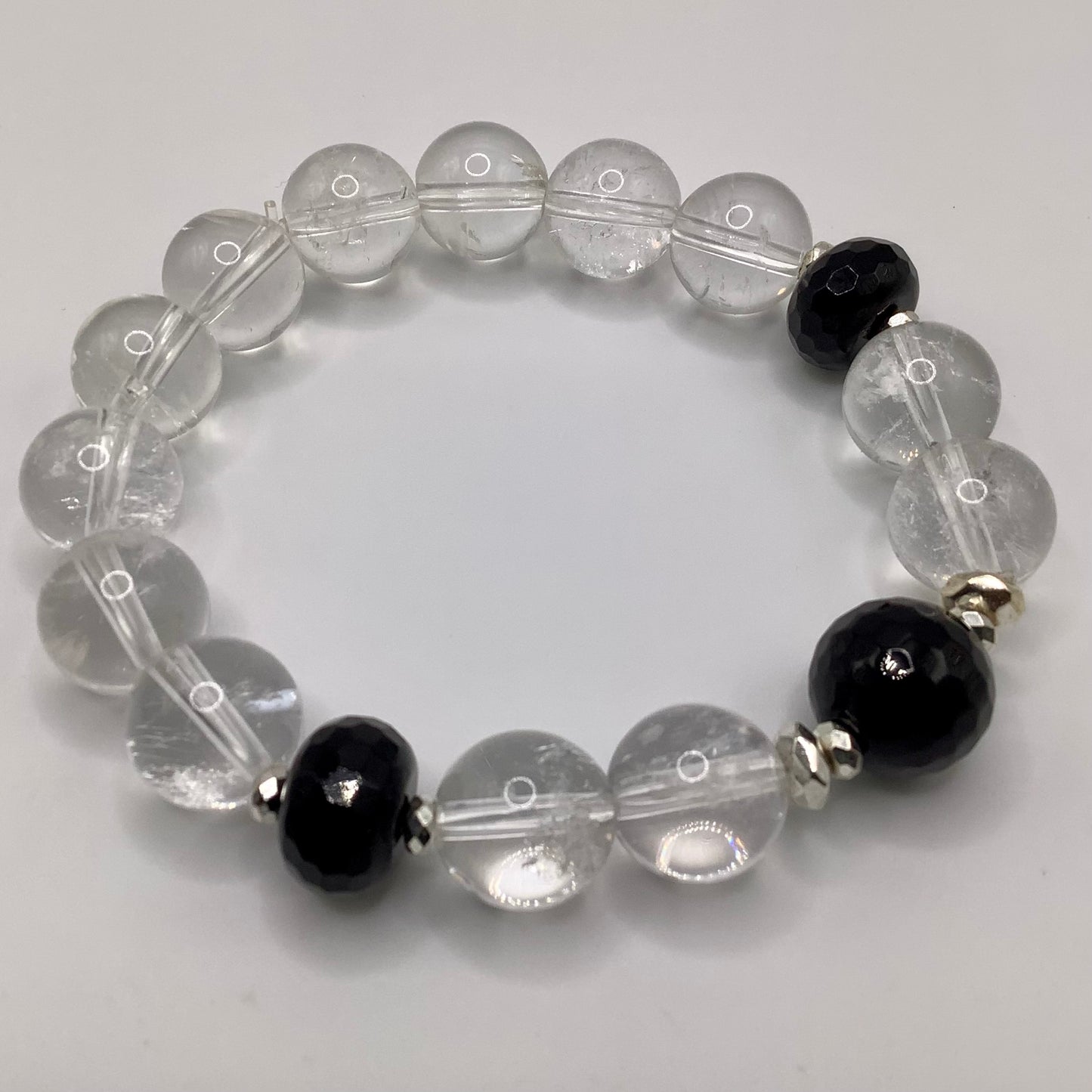 Quartz, Onyx, silver hematite 12mm