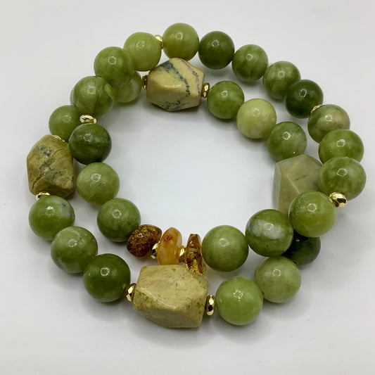 Quartz, Jade, Citrine, gold hematite 10mm 2 piece set