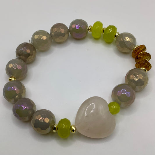 Jade, electroplated Agate, Citrine, Quartz heart, gold hematite 12m 2