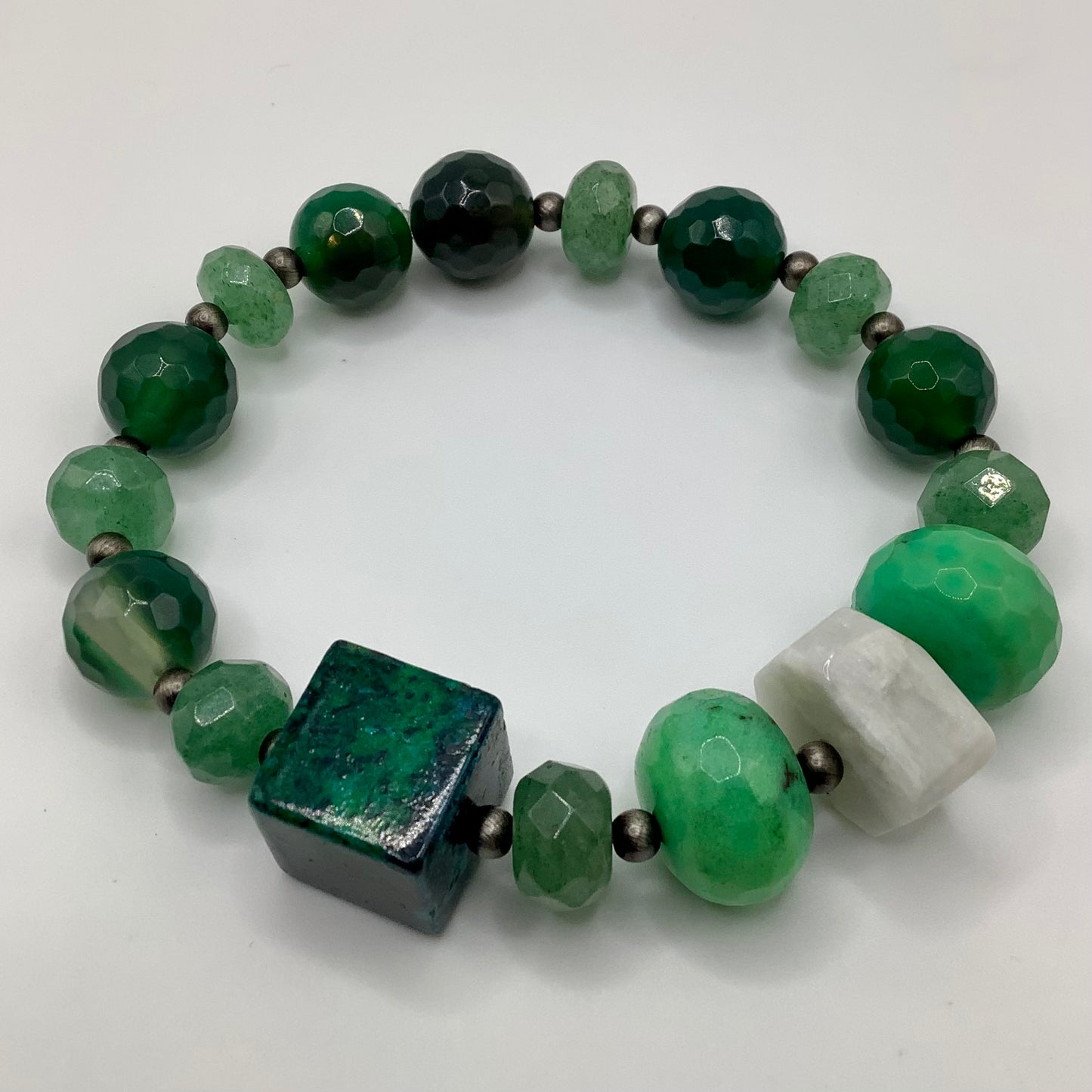 Jade, Agate 12mm silver hematite