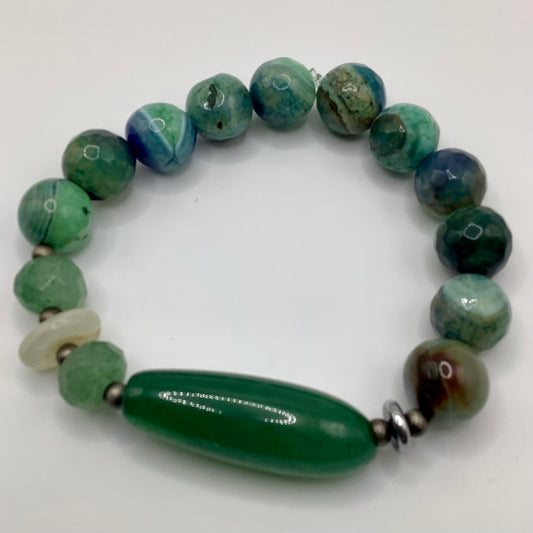 Agate, Jade 12mm silver hematite