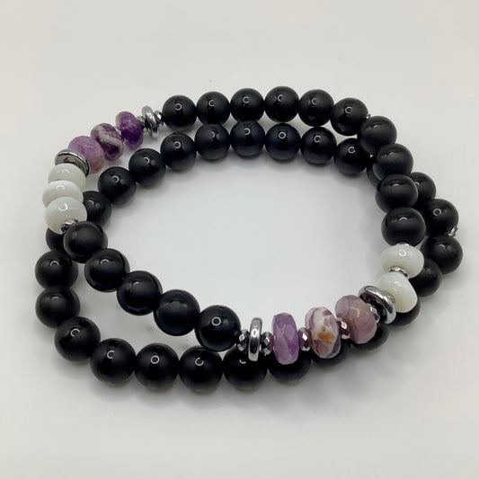 Amethyst,Agate, Moonstone and Silver Hematite 8mm 2 pc set