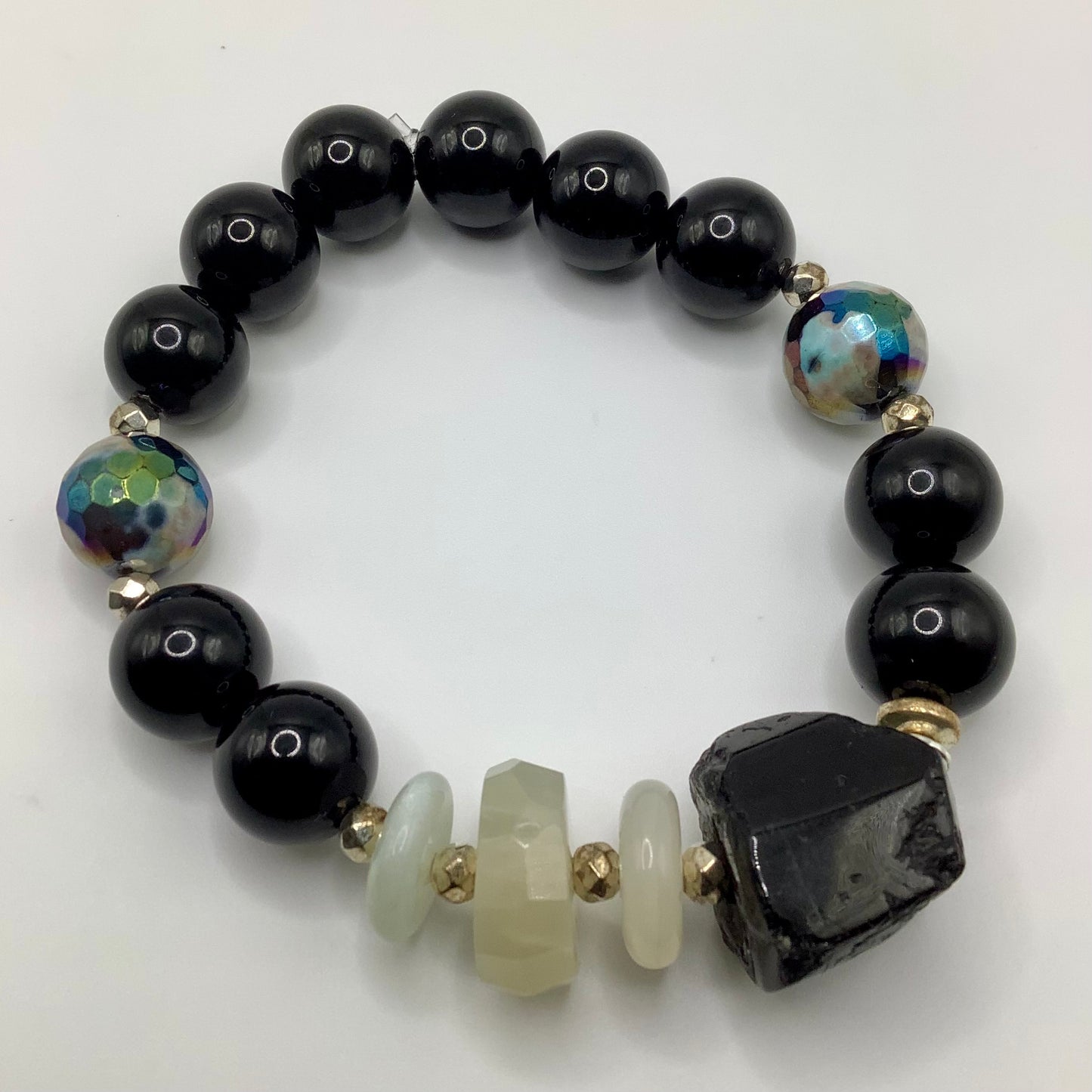 Onyx, Tourmaline,Agate,Moonstone and Silver Hematite 12mm