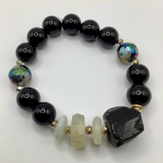 Onyx, Tourmaline,Agate,Moonstone and Silver Hematite 12mm