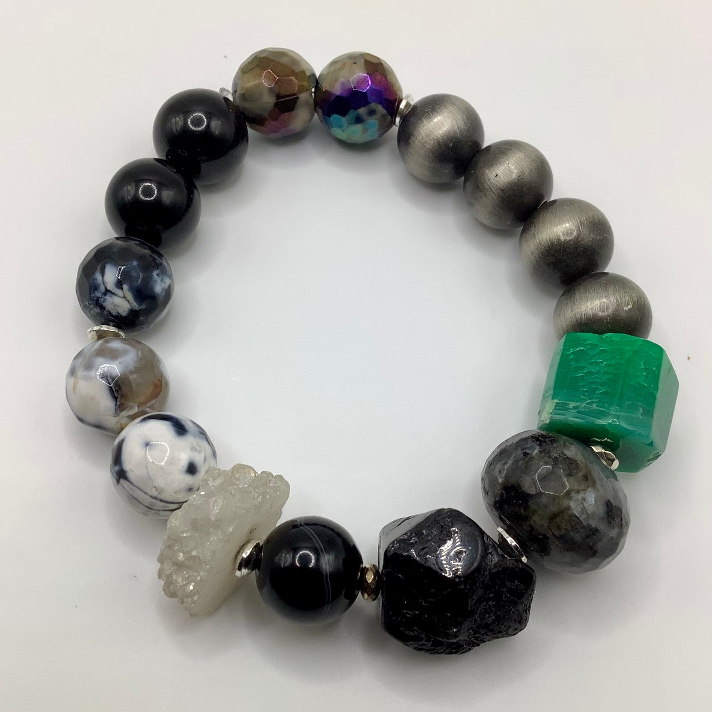 Navajo Silver,Labradorite,Tourmaline,Quartz,Druzy,Agate, Gunmetal Hematite 12mm