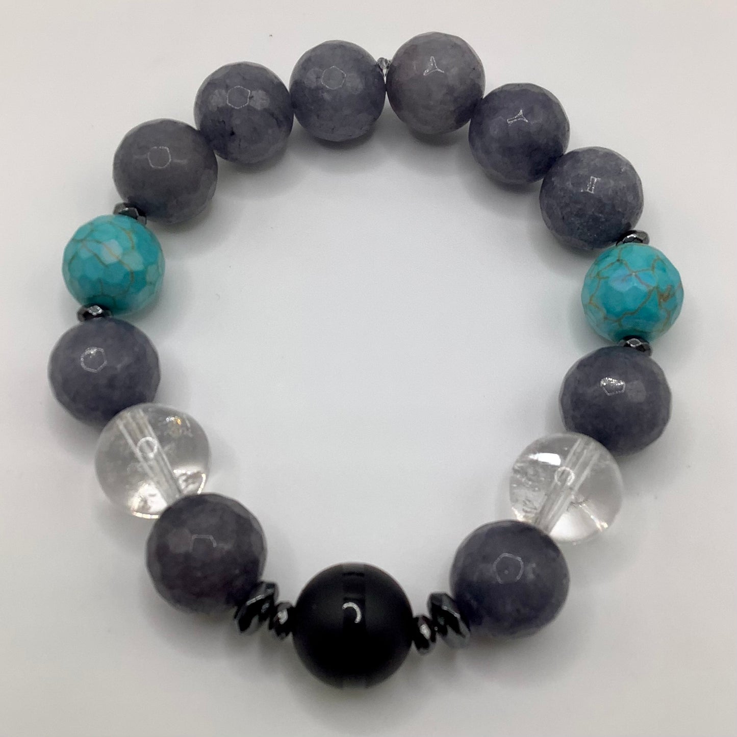 Agate, Quartz, Turquoise, gunmetal hematite 12mm