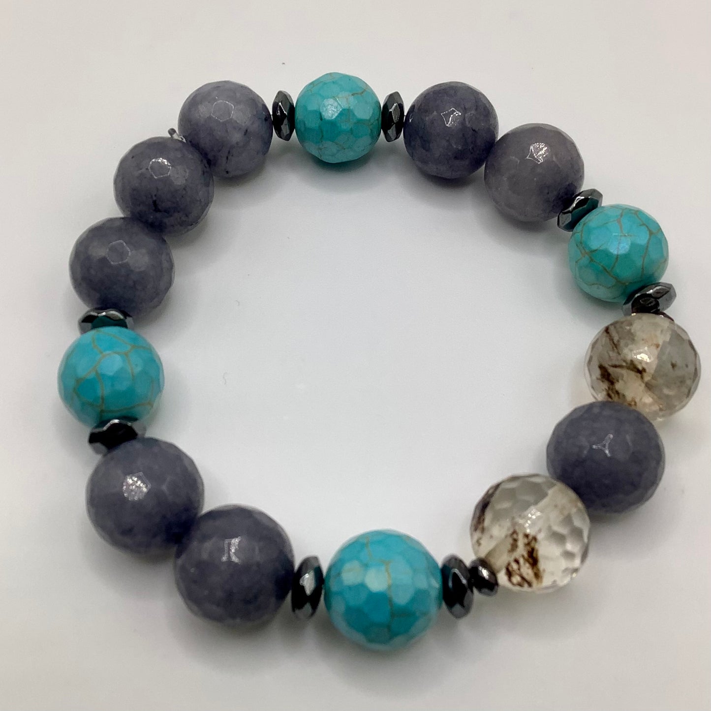 Agate, Quartz, Turquoise, gunmetal hematite 12mm