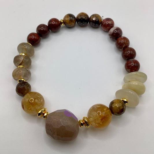 Tigers eye, Jasper, Citrine, Quartz, gold hematite 8-12mm