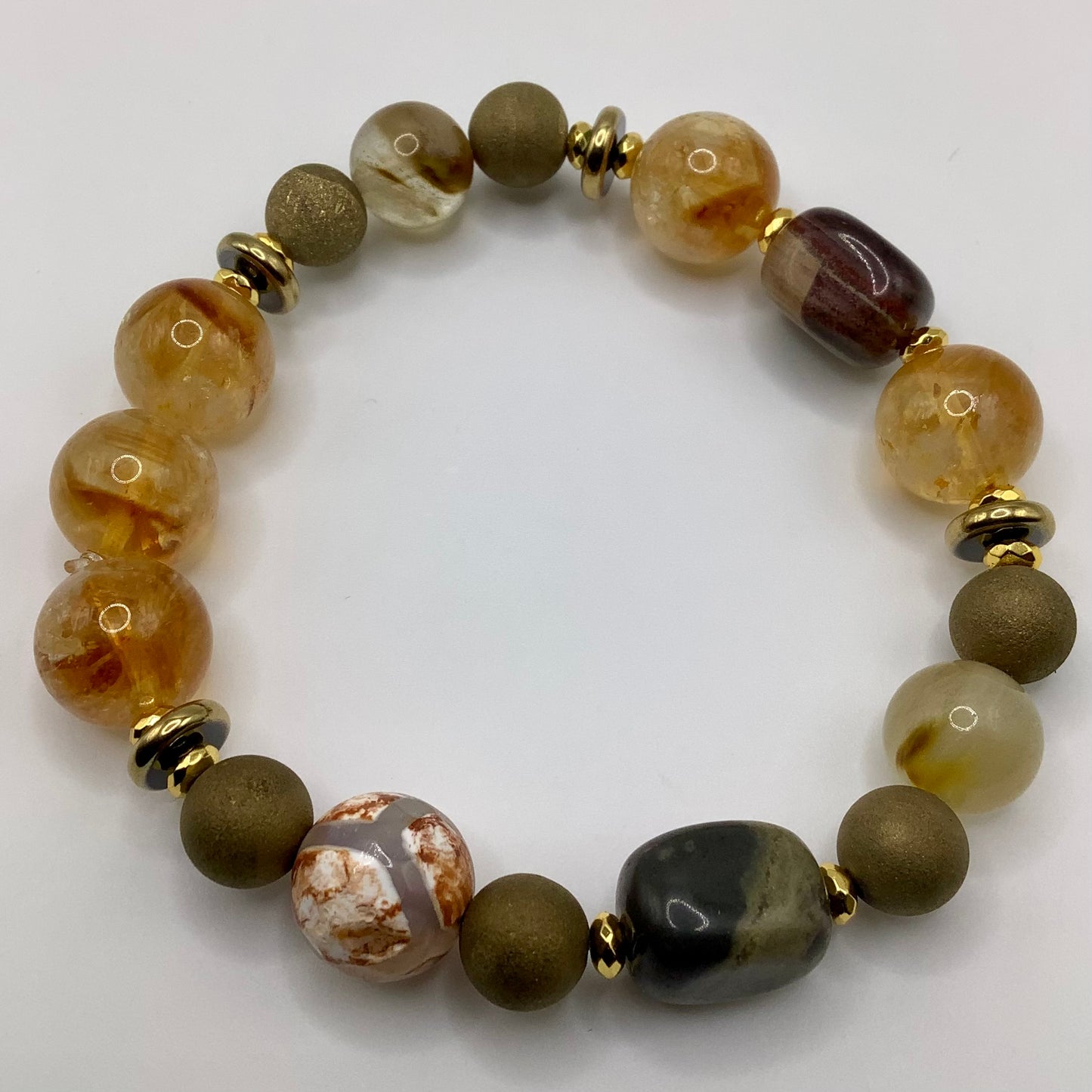 Citrine, Agate, Druzy, gold hematite 10mm