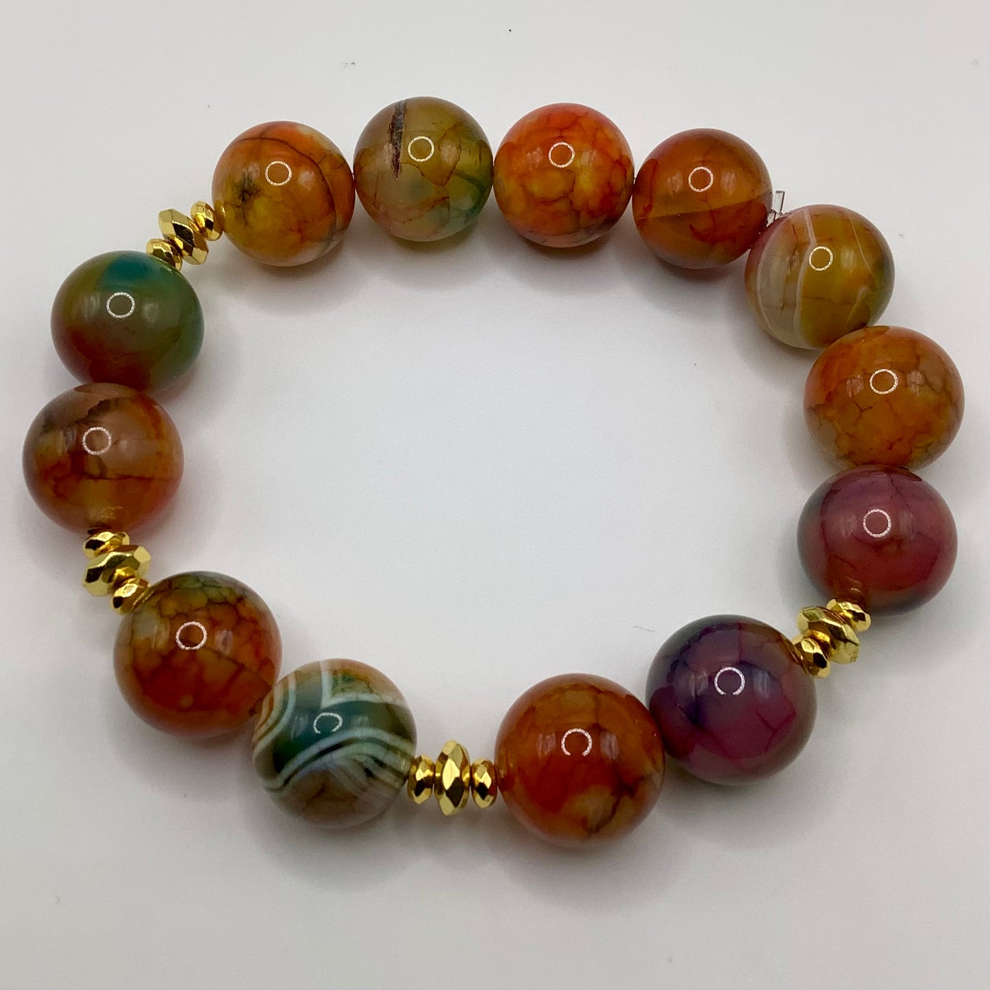 Mosaic Agate,  Gold hematite 14mm