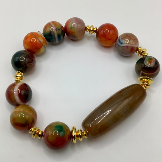 Mosaic Agate, Gold hematite 14mm