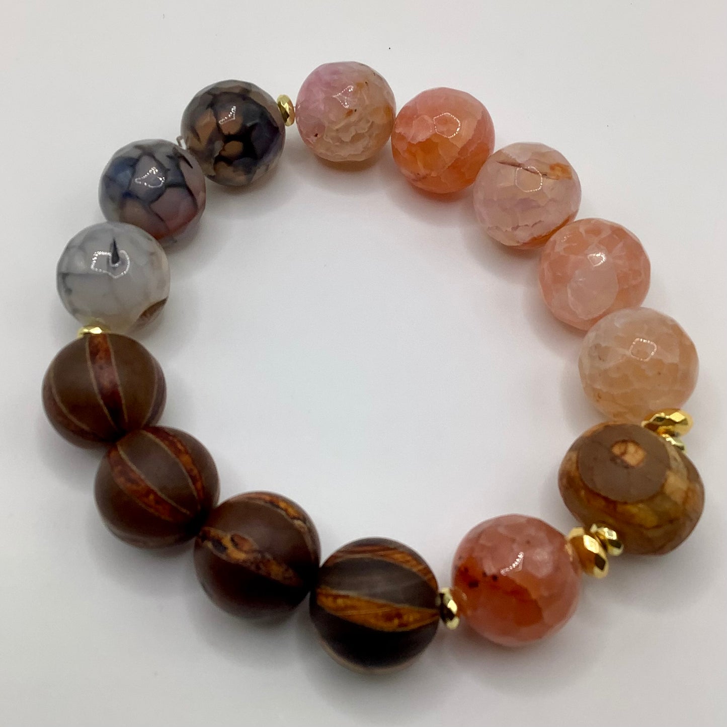 Tibetan, Dragon Vein, Crackle Agate, Agate, Gold hematite 14mm