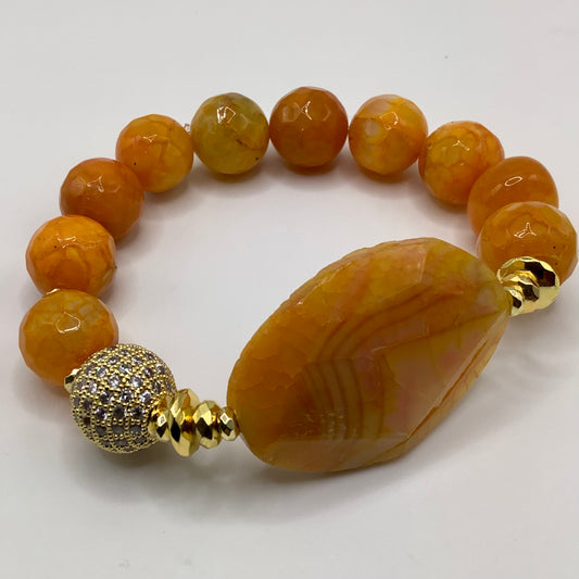 Agate,  CZ Pave , gold hematite 14mm 2pc set