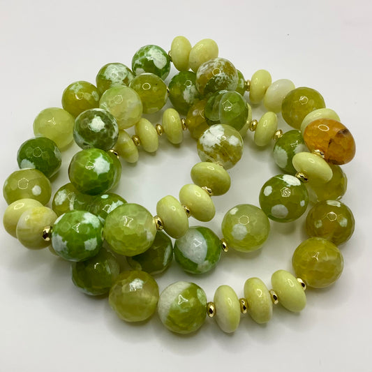 Agate,  Jade, gold hematite 14mm 2pc set