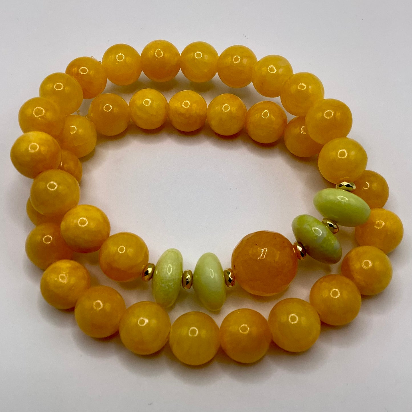 Jade, gold hematite 10mm 2pc set