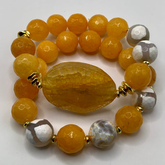 Agate, Jade  gold hematite 14mm 2pc set