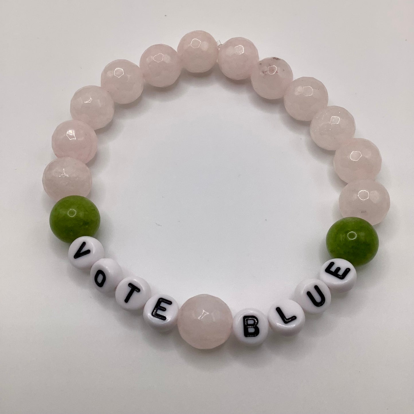 Vote Blue 10mm Pink Quartz, Jade