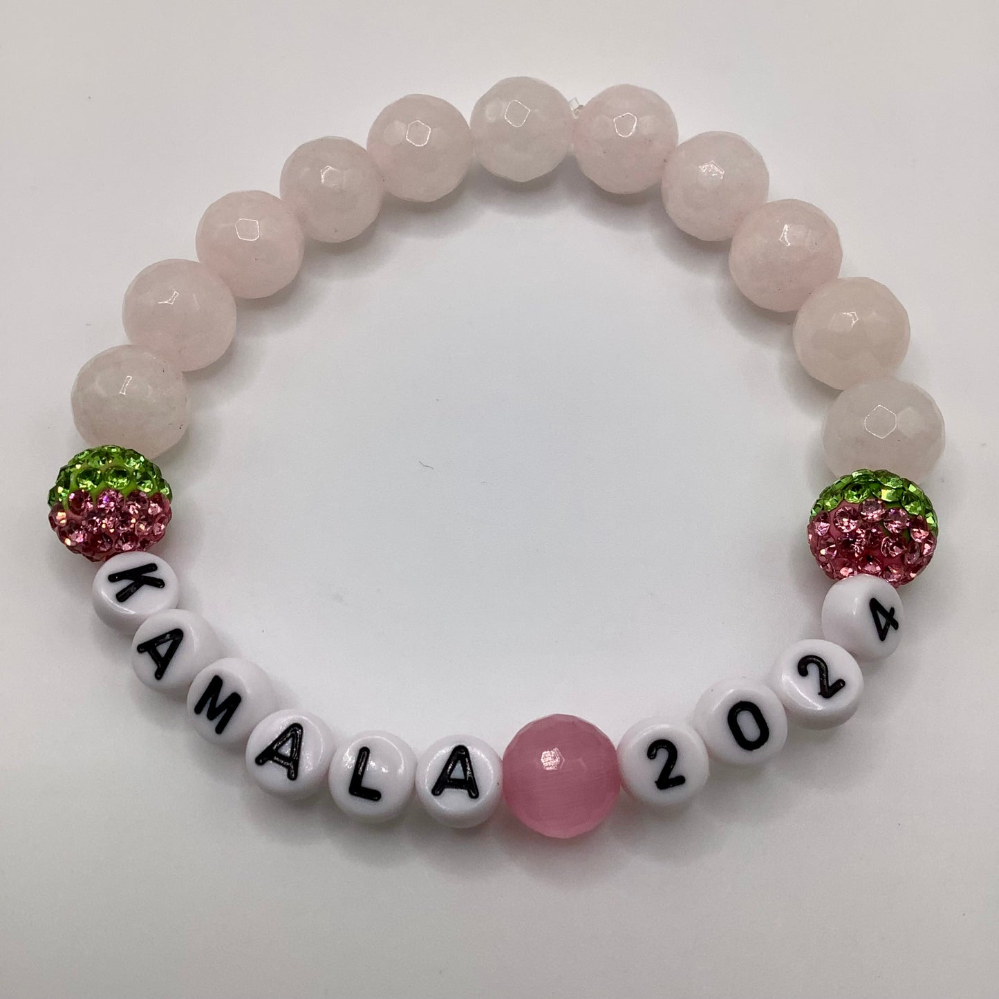 Kamala 2024 10mm Pink Quartz, Cateye with Sparkle Beads