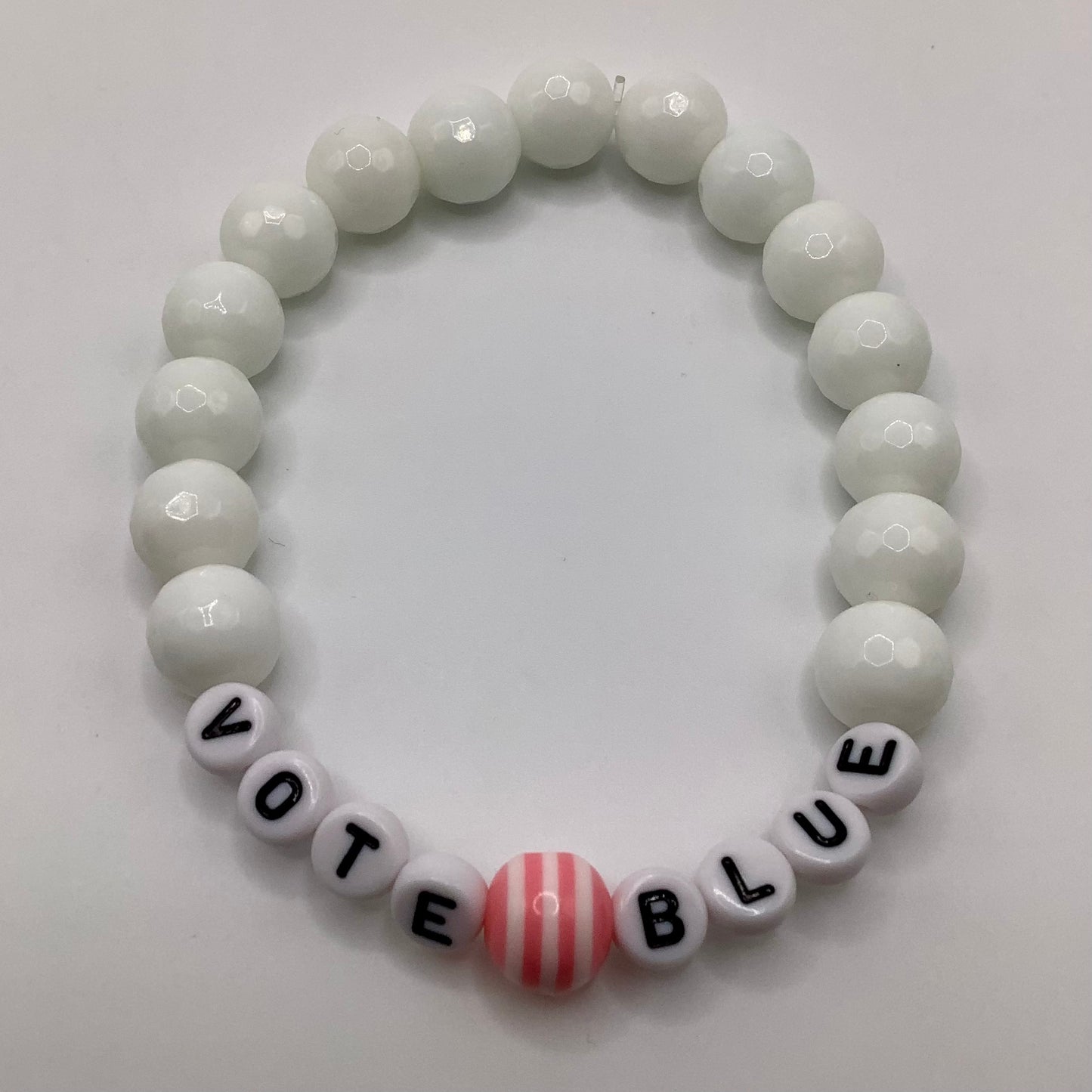 Vote Blue 10mm Jade with striped bead