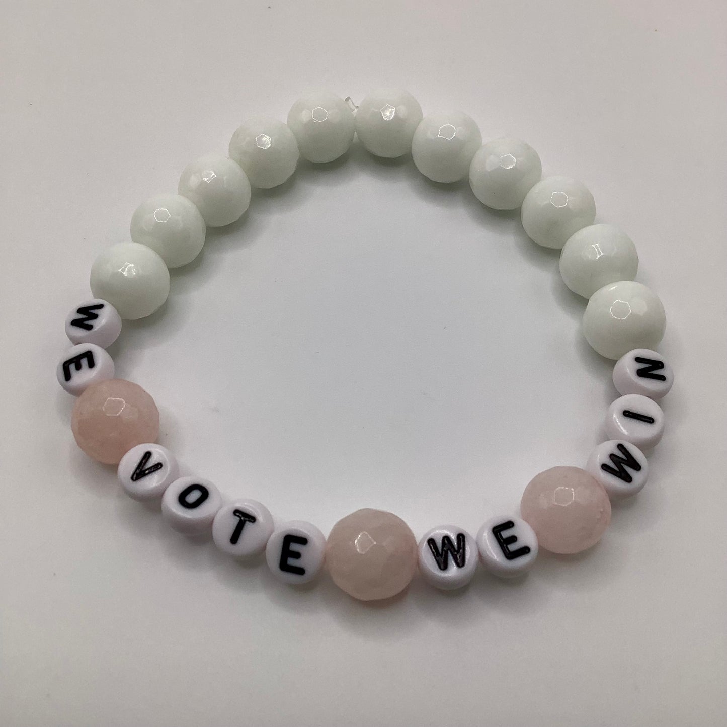 We Vote We Win 10mm Jade and Pink Quartz