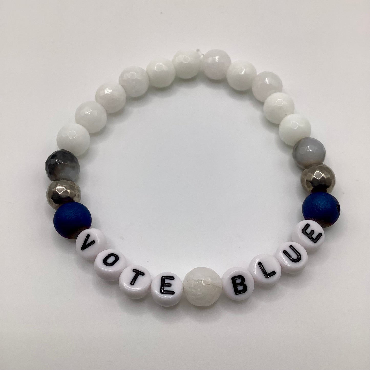 Vote Blue 8 mm Jade, Agate, Druzy