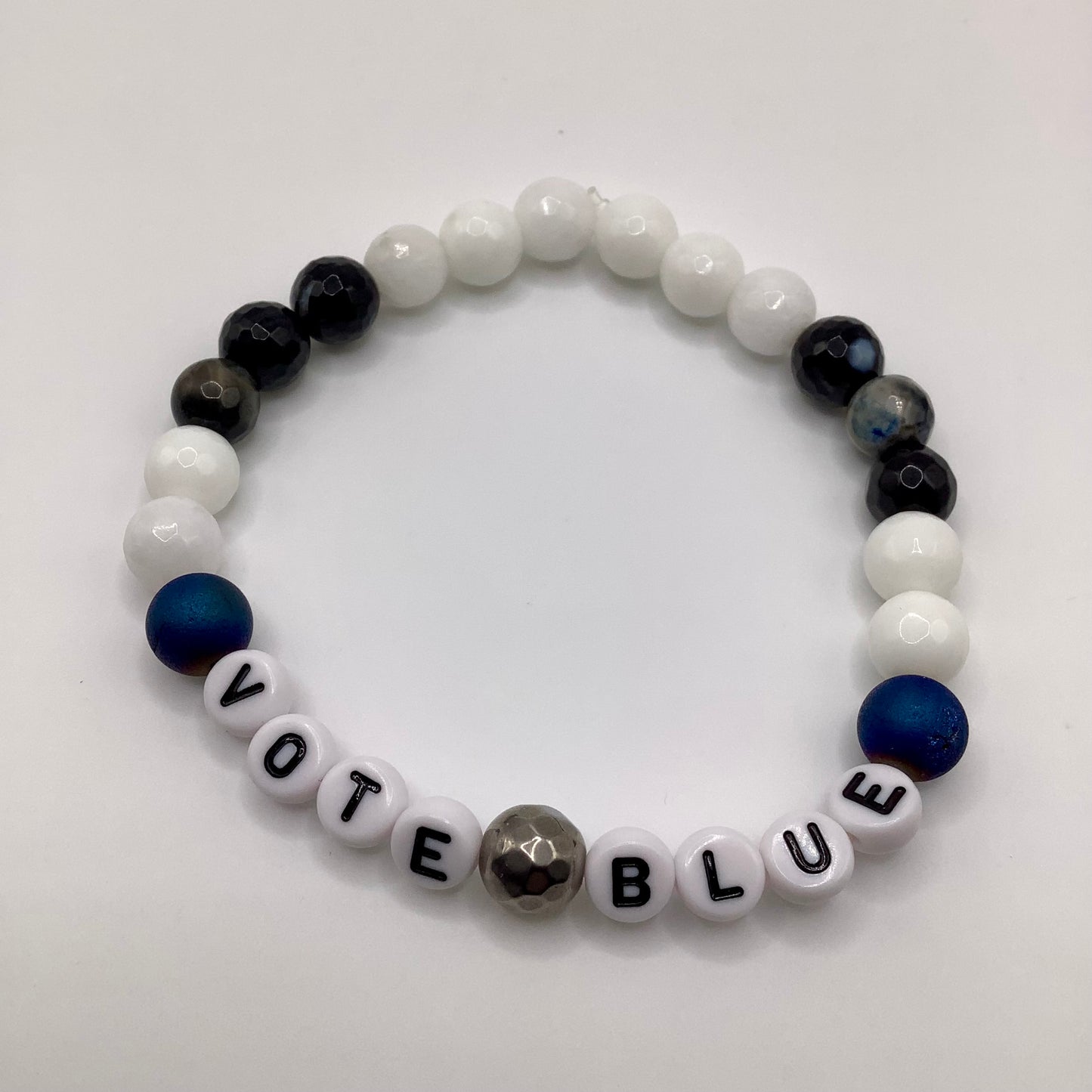 Vote Blue 8mm Jade, Agate, Druzy