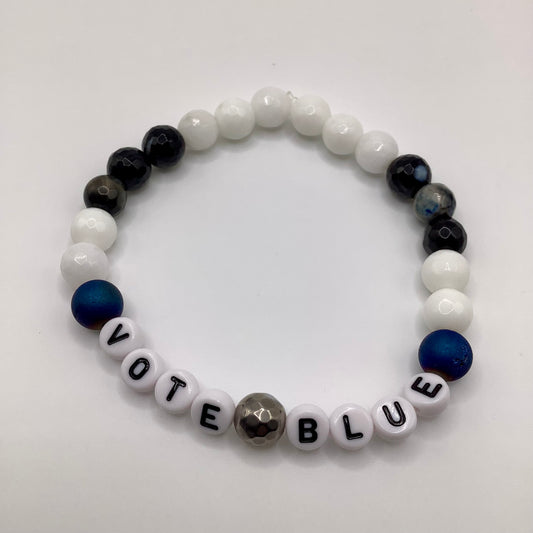 Vote Blue 8mm Jade, Agate, Druzy