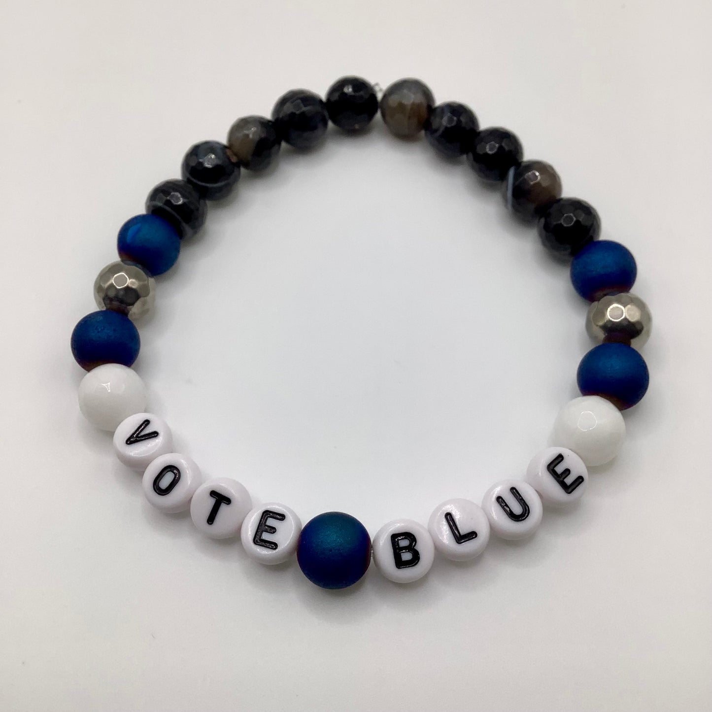 Vote Blue 8mm Agate, Druzy