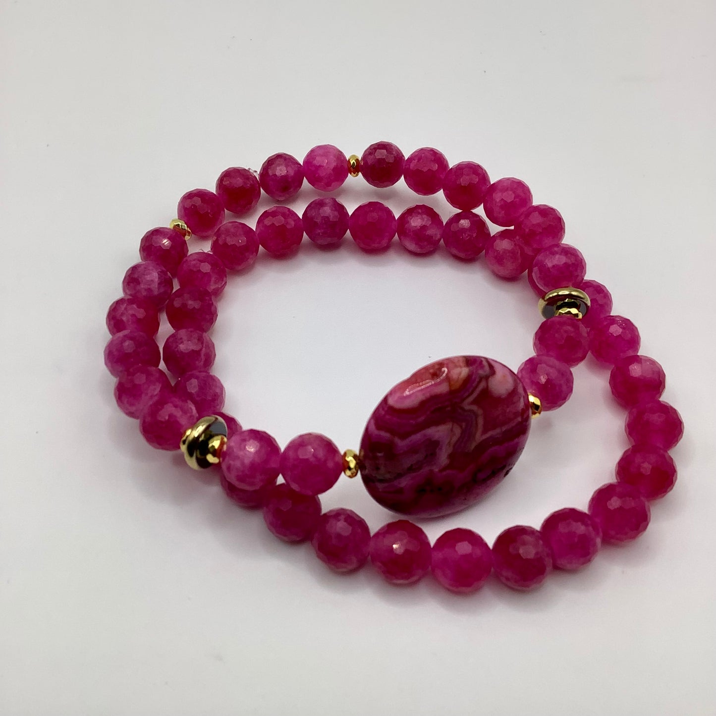 Strawberry Quartz, Gold Hematite 8mm 2 pc set