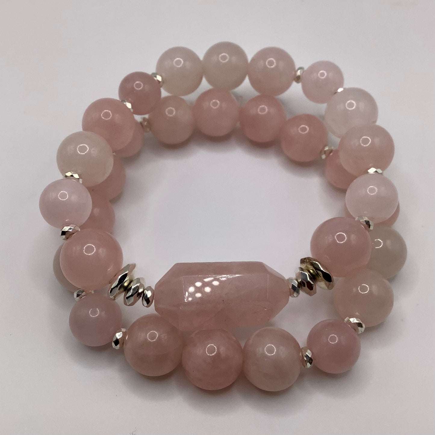 Rose Quartz and Silver Hematite  12mm 2 pc set