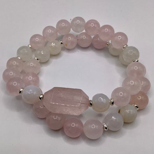 Rose Quartz and Silver Hematite 12mm 2 pc set