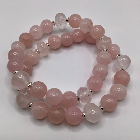 Rose Quartz and Silver Hematite 12mm 2 pc set