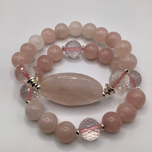 Rose Quartz and Silver Hematite 12mm 2 pc set